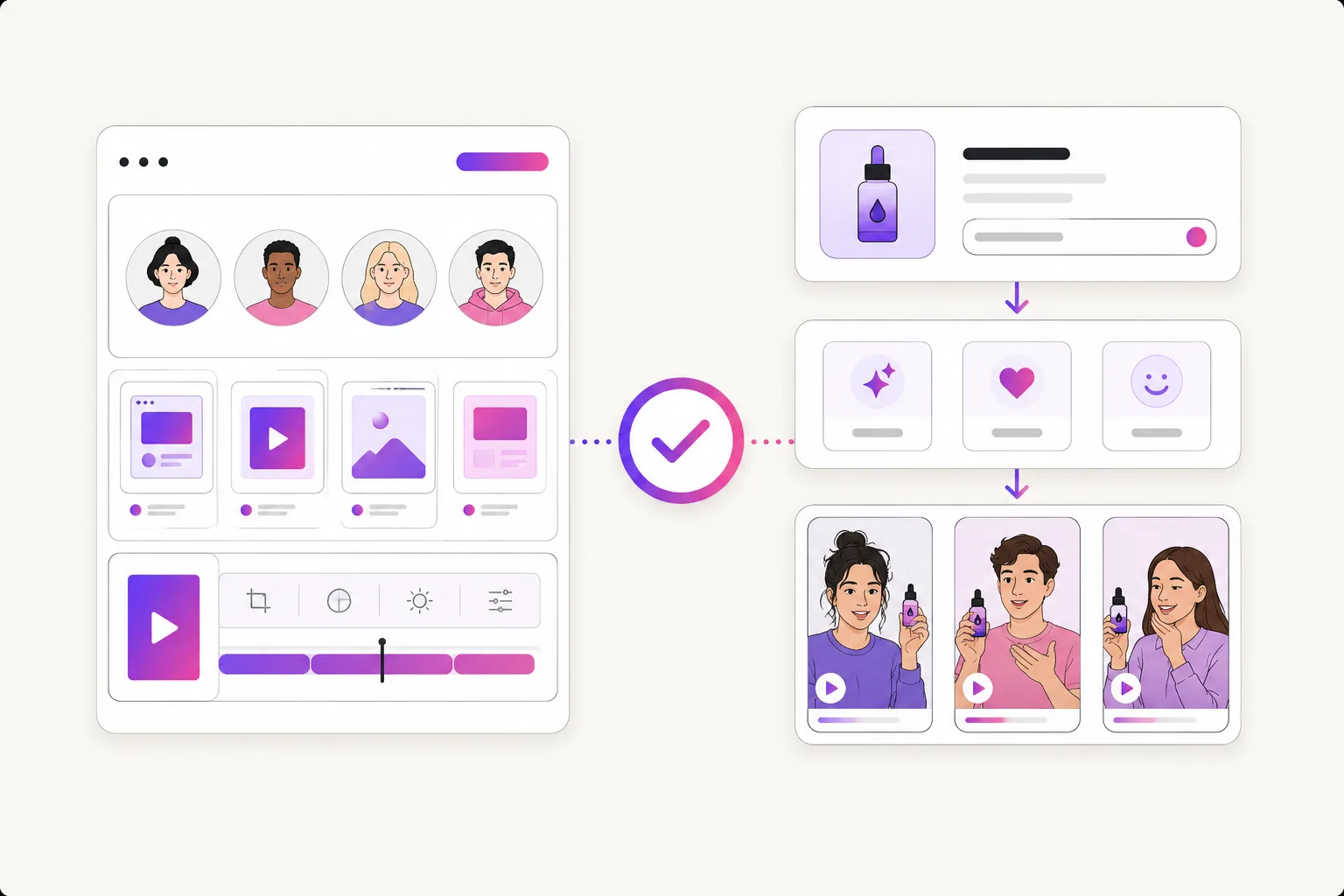 Illustration of a quick fit verdict between a broad AI ad studio and a product-link UGC ad workflow