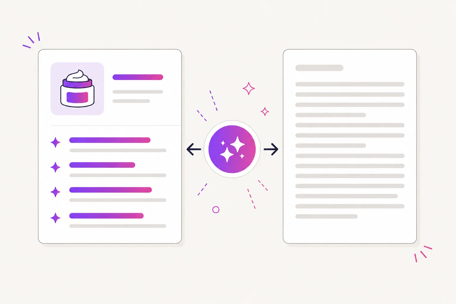 Illustration of a transcript becoming a new ad script beside a product jar