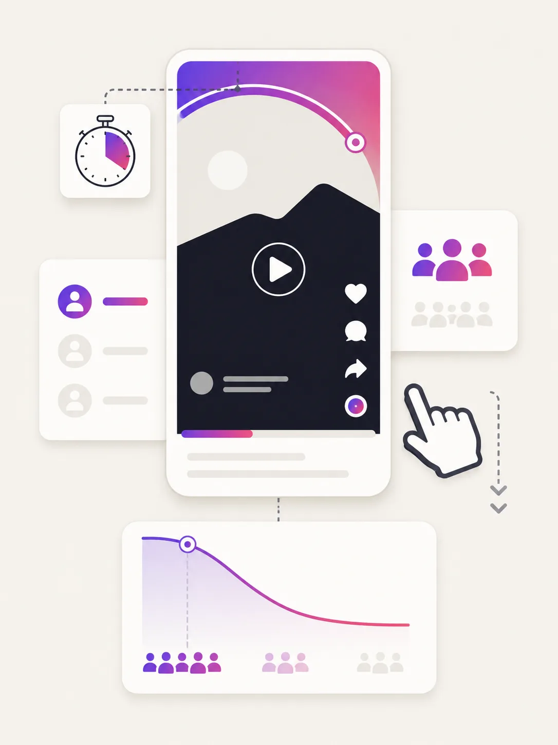 Illustration of a short video timeline where the first seconds decide whether viewers keep watching