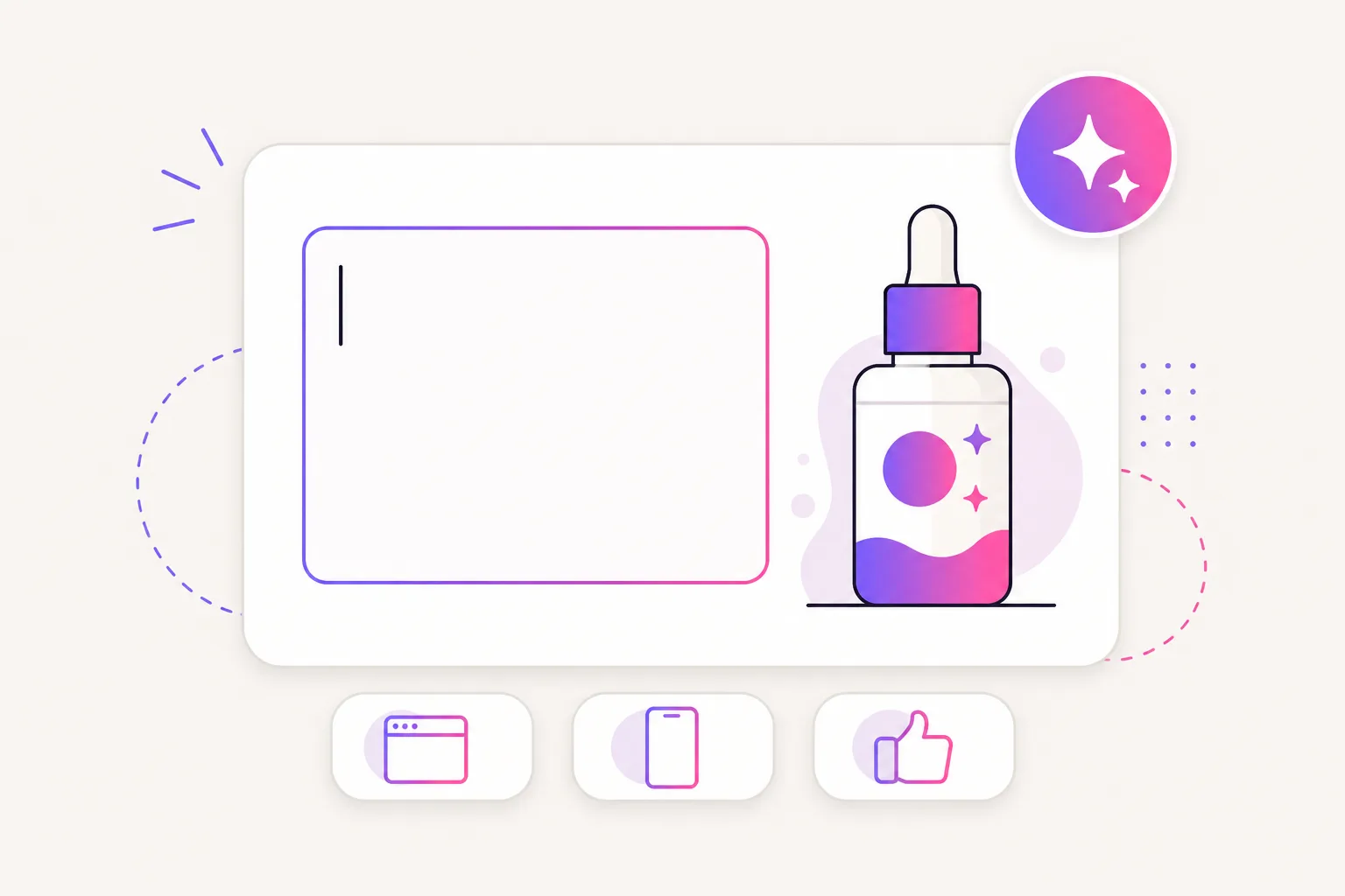 Illustration of a product description text area with platform selector pills