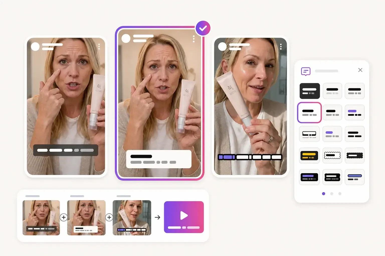 Captions — Choose from 19 caption styles built for UGC ads