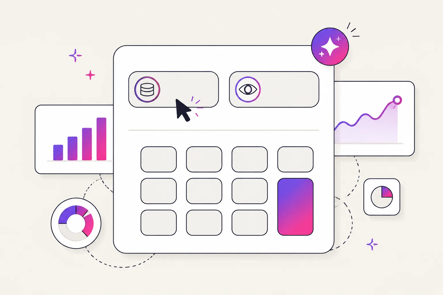 Illustration of a calculator card with ad spend and impressions input fields