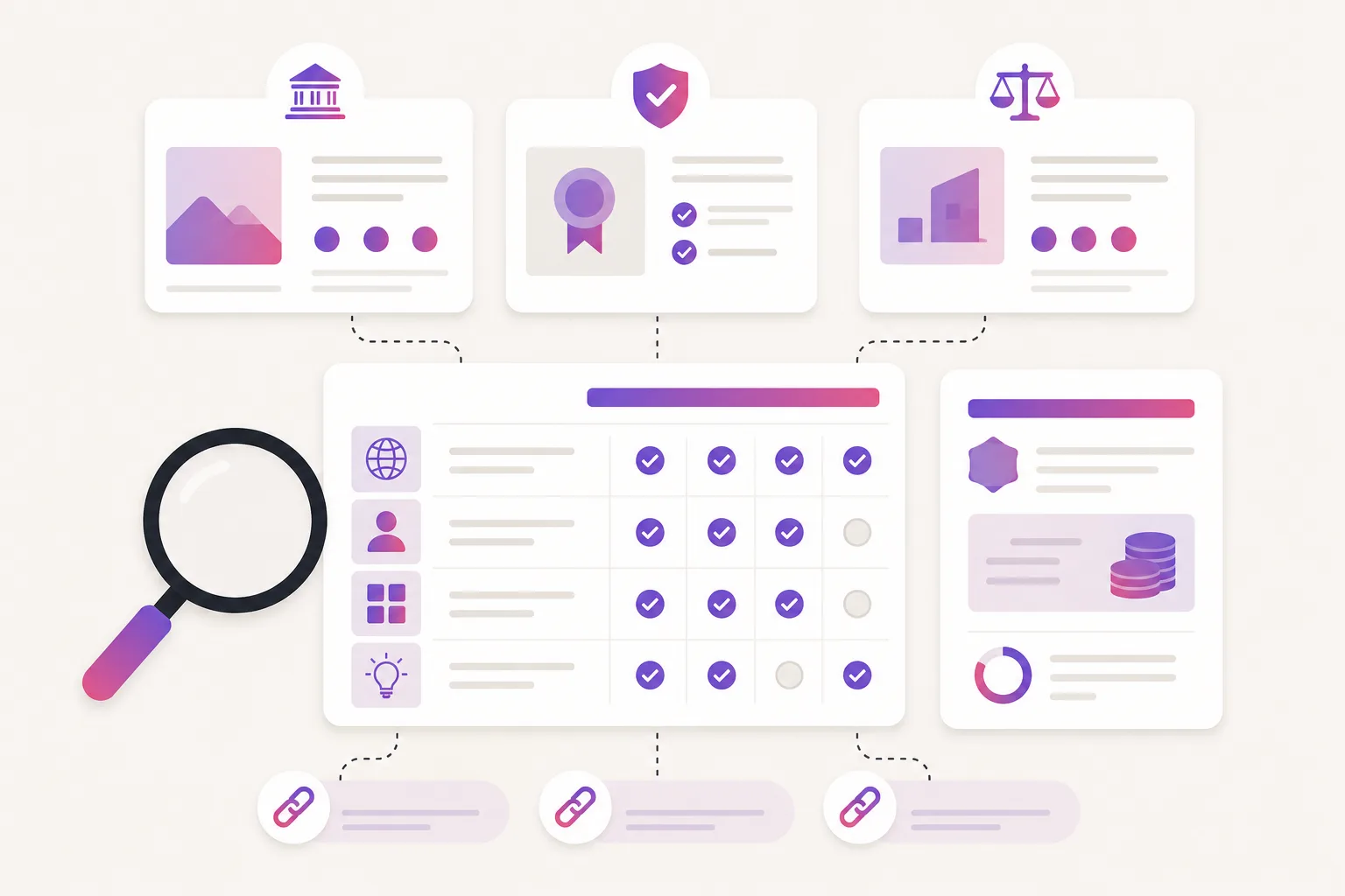 Illustration of a Creatify review evidence board with official pricing, feature, and support sources